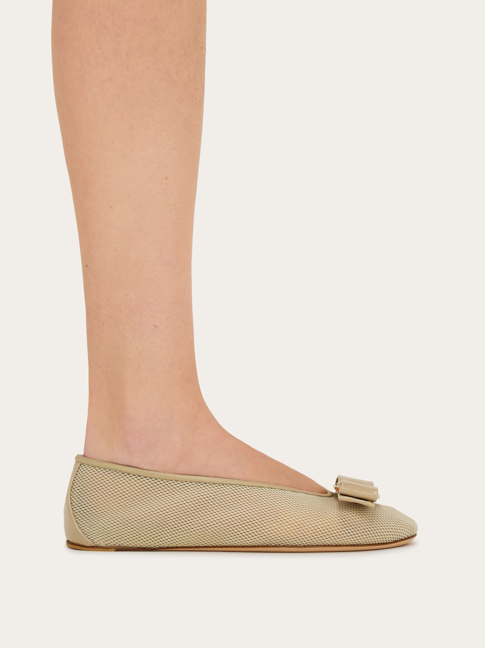 Ferragamo Vara Mesh Ballet Flats In Stone