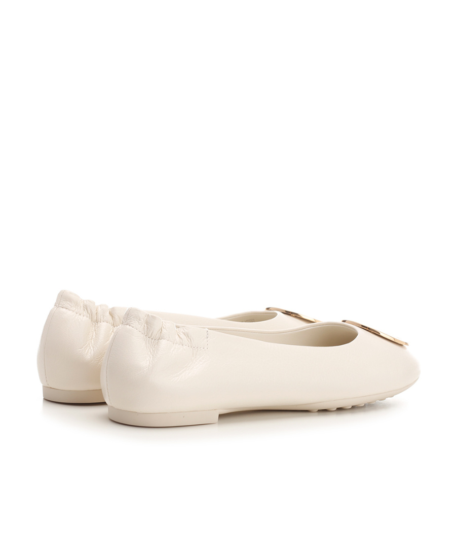 Tory Burch Logo Flat-soled Ballet Shoes In White