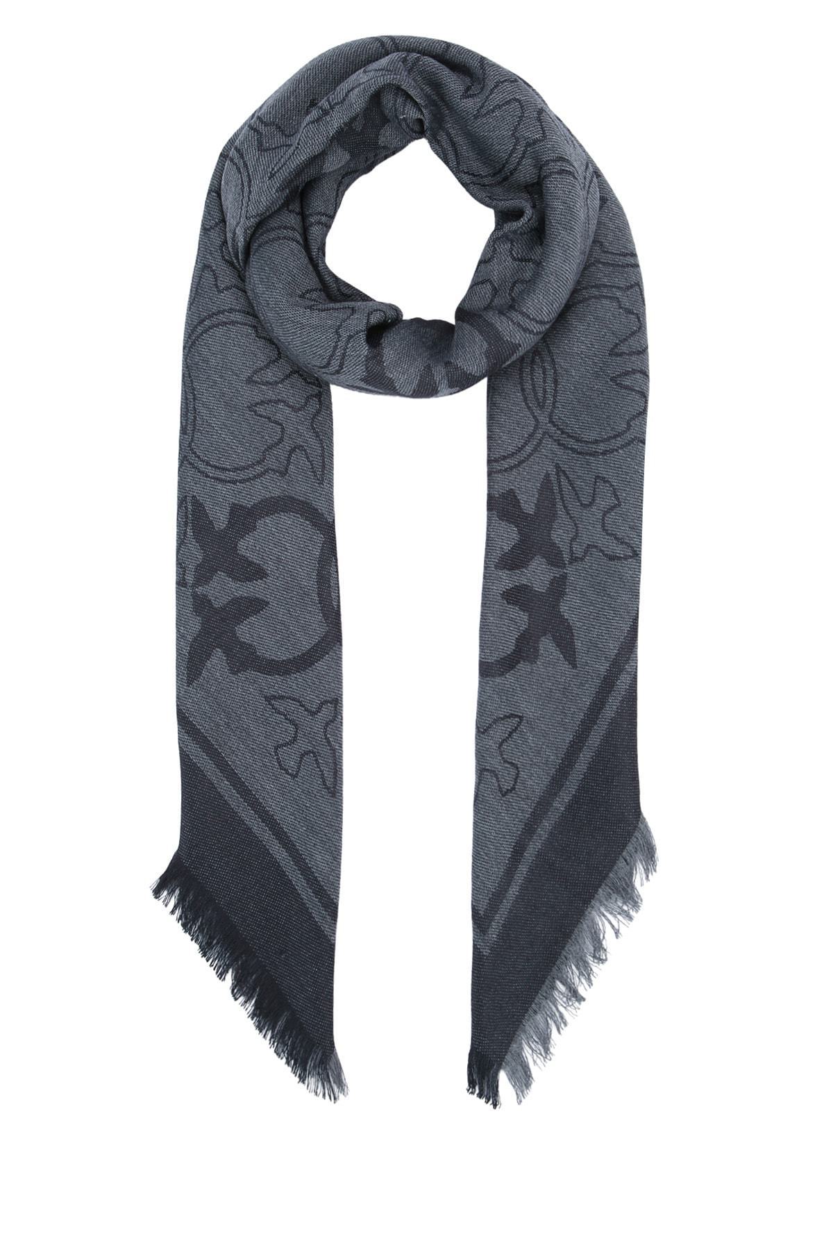 Pinko Birds-pattern Fringed-edges Scarf In Black