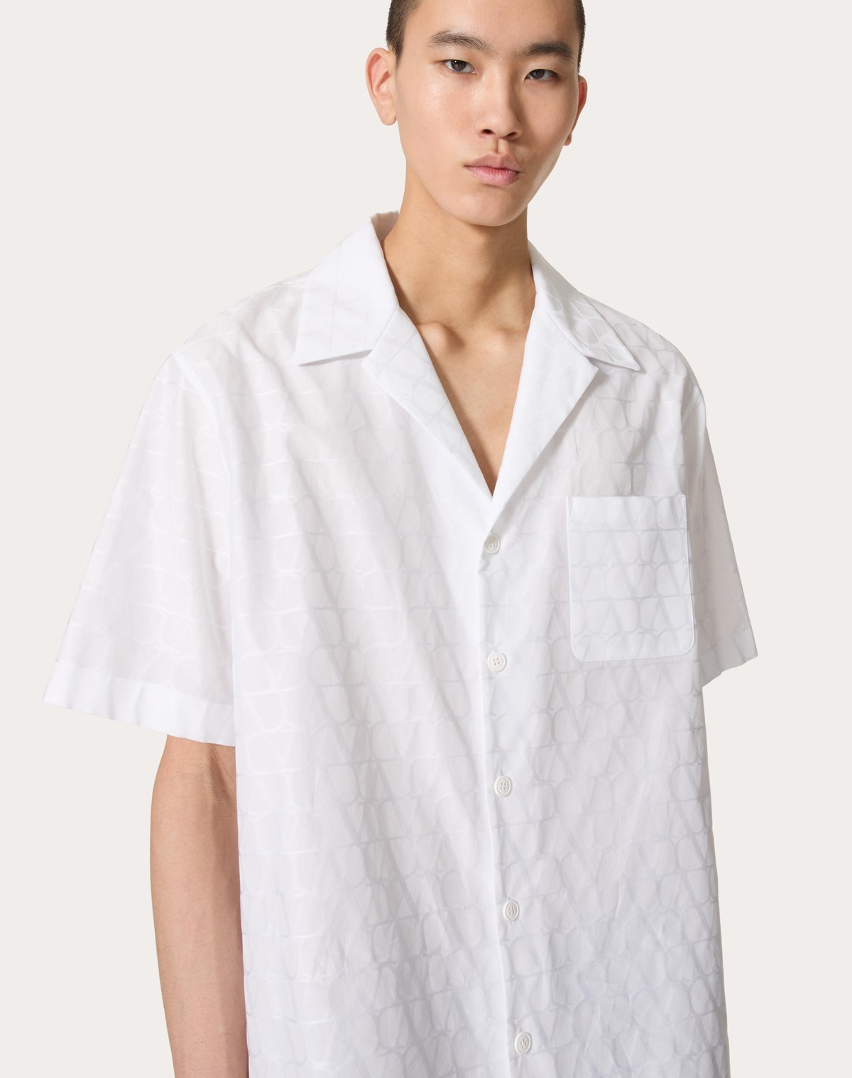 Valentino Toile Iconographe Pattern Cotton Poplin Bowling Shirt In White