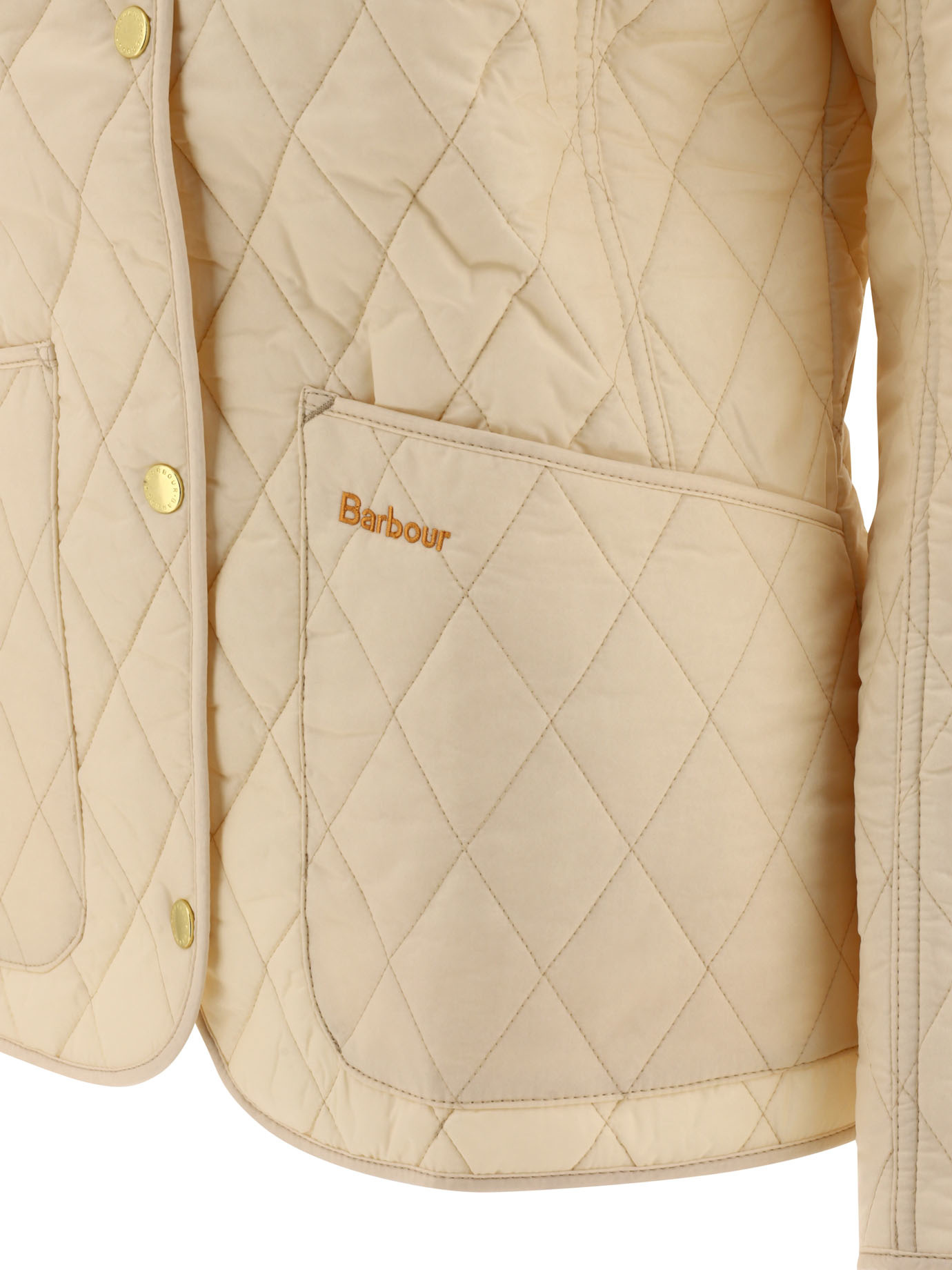 Barbour Quilted Jacket With Contrast Collar And Front Pockets In Nude