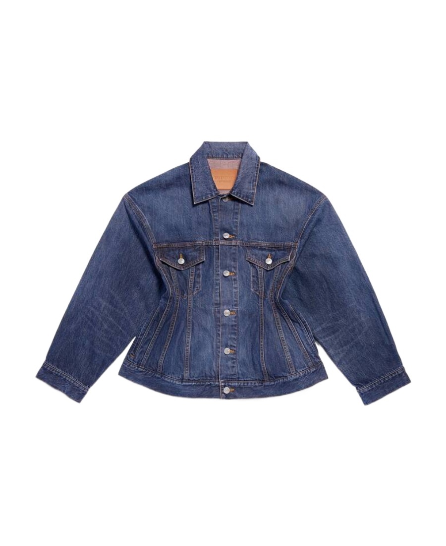 Balenciaga Collared Button-up Denim Jacket In Blue