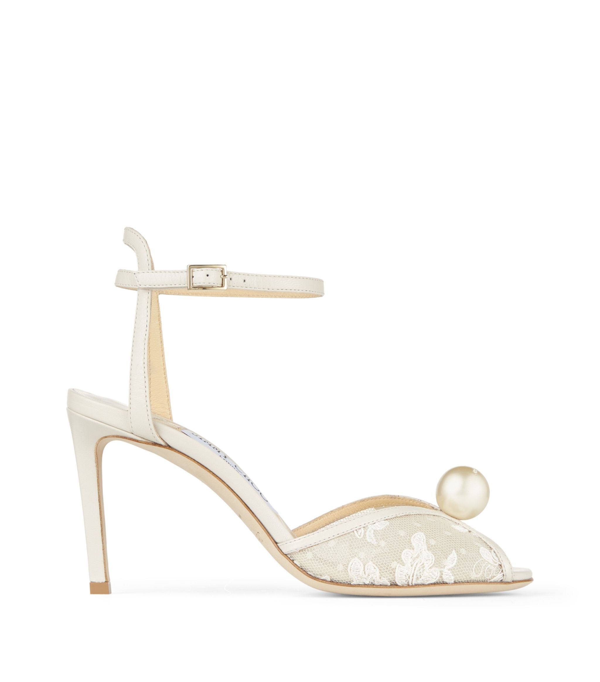 Shop Jimmy Choo Sacora 85mm Pearl-embellished Sandals In White