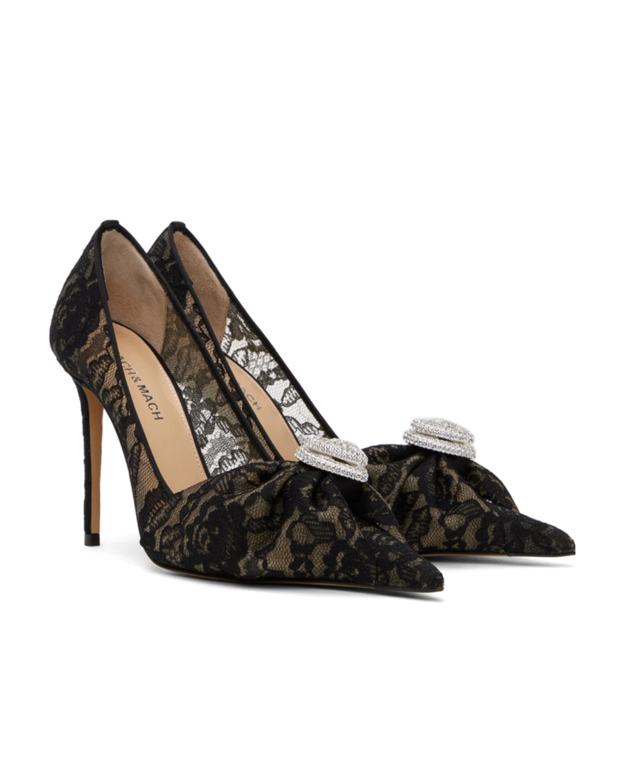 Mach&mach Double Heart Lace High Heels In Black