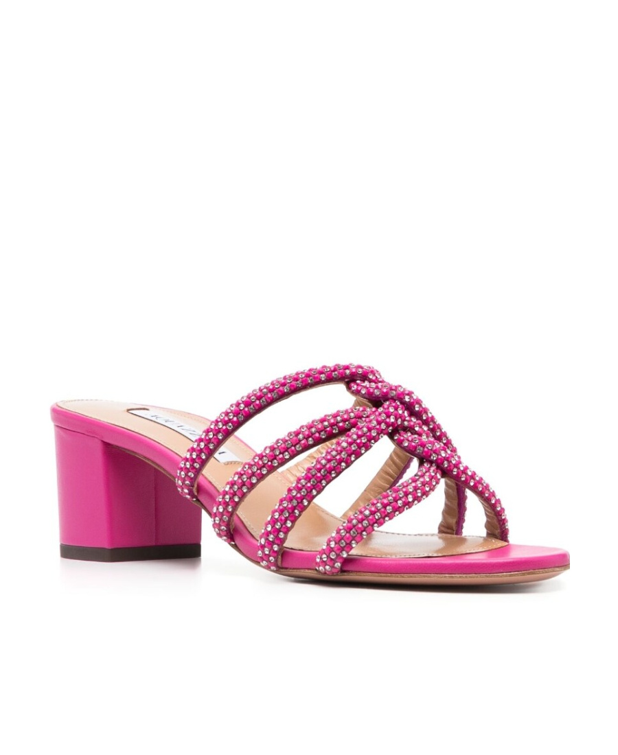 Aquazzura Crystal-embellished Leather Mules In Pink