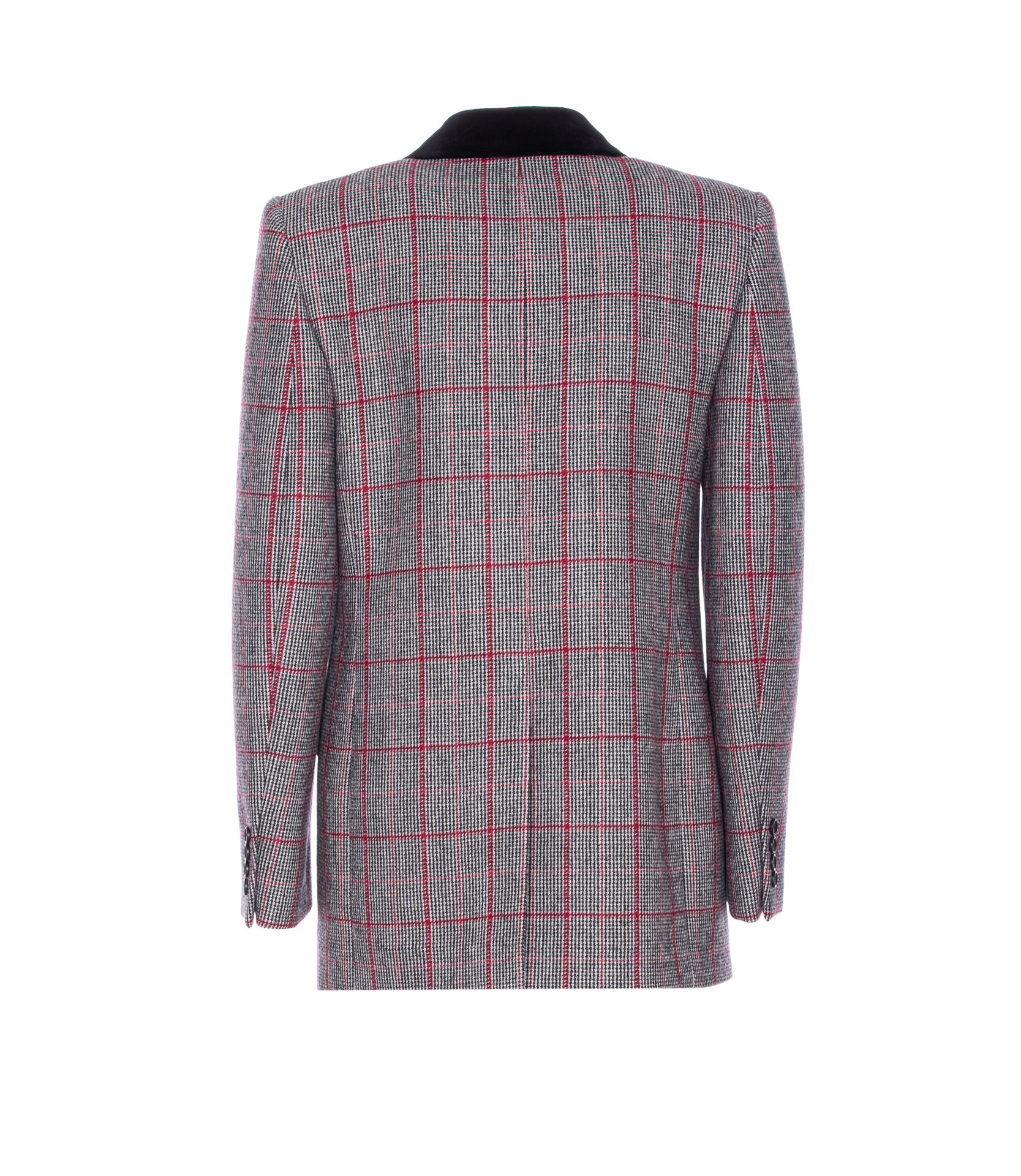 Chloé Double-breasted Velvet-trimmed Checked Wool Blazer In Gray