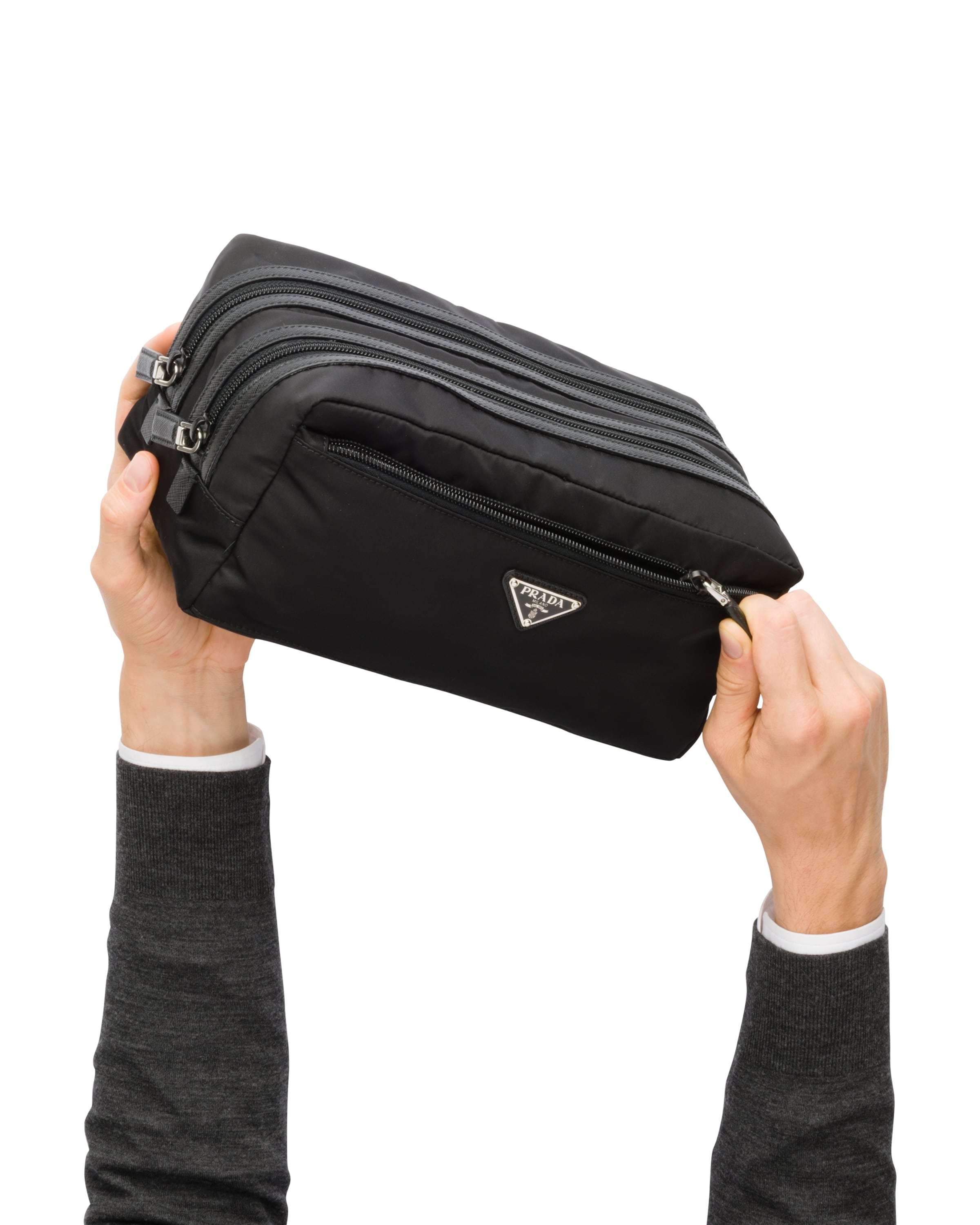 Prada Re-nylon And Saffiano Leather Travel Pouch In Black