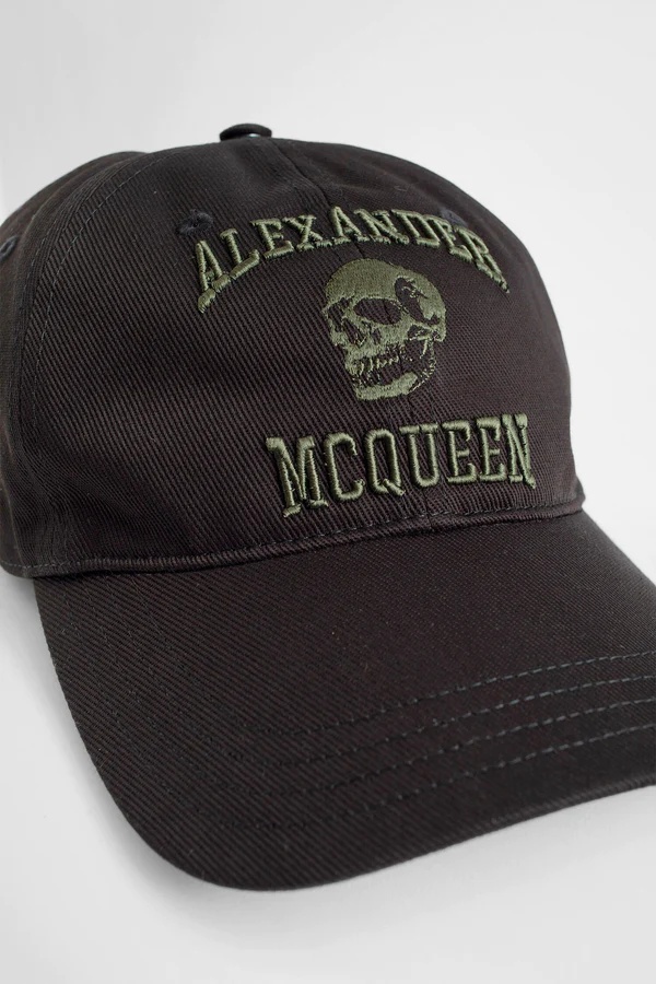 Alexander Mcqueen Cotton Twill Cap With Embroidery In Black