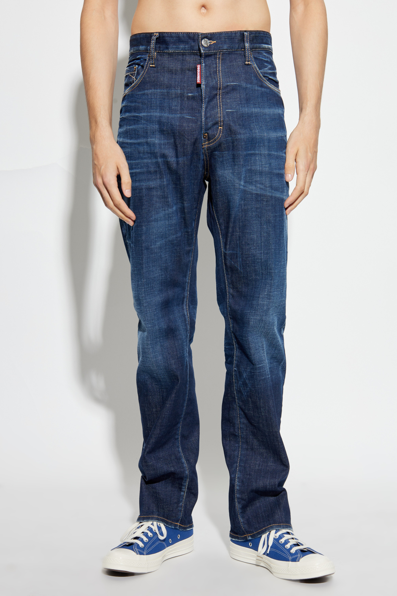 Dsquared2 Straight Leg Stretch Denim Jeans With Vintage Finish In Blue