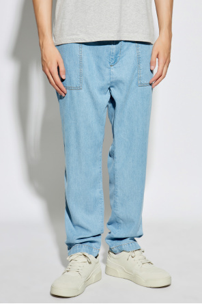 Officine Generale Topstitching-detail Patch-pocket Trousers In Blue