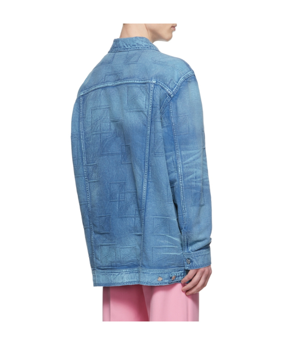 We11 Done Logo Lapel Denim Jacket In Blue