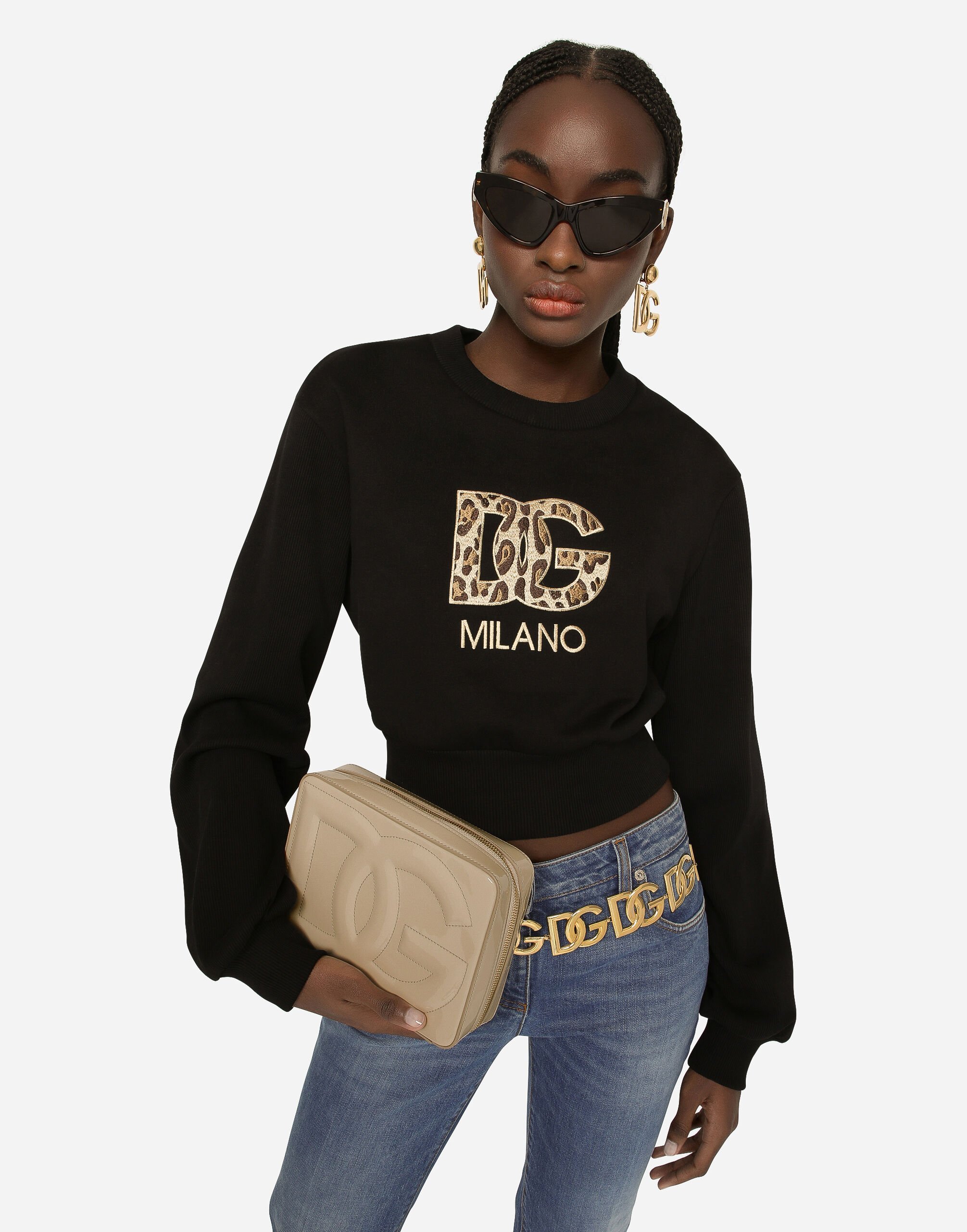 Dolce & Gabbana Medium Dg Logo Crossbody Bag In Patent Leather In Nude