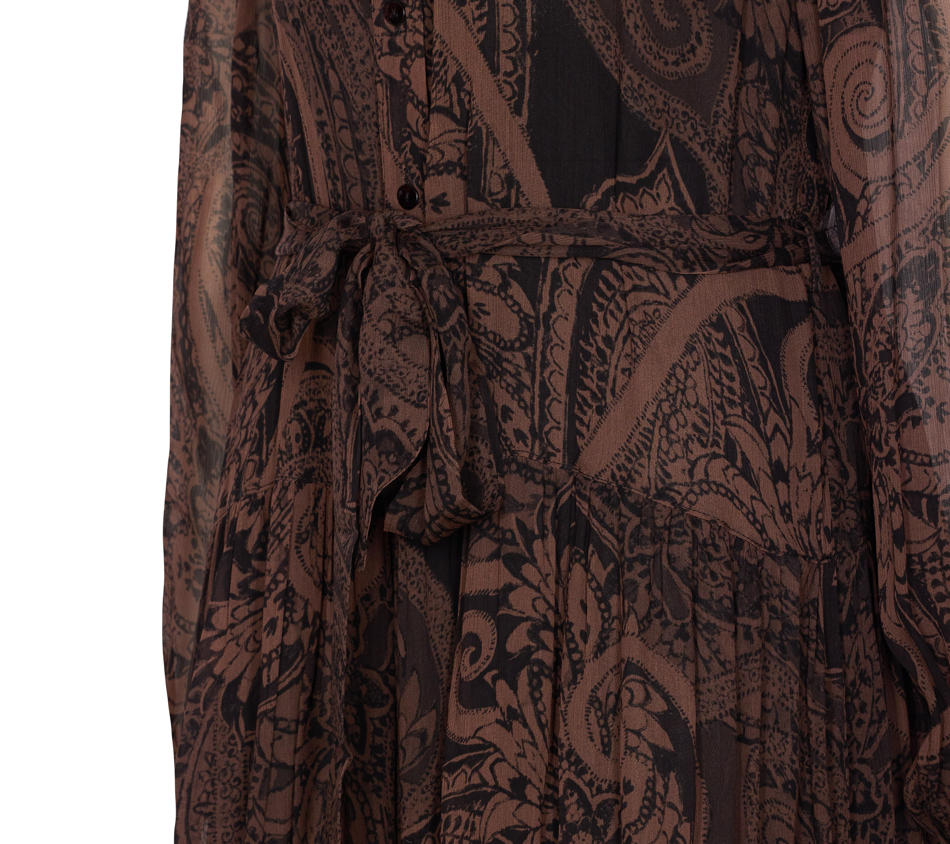 Pinko Long Sleeve Tiered Dress With Belt Detail In Multi