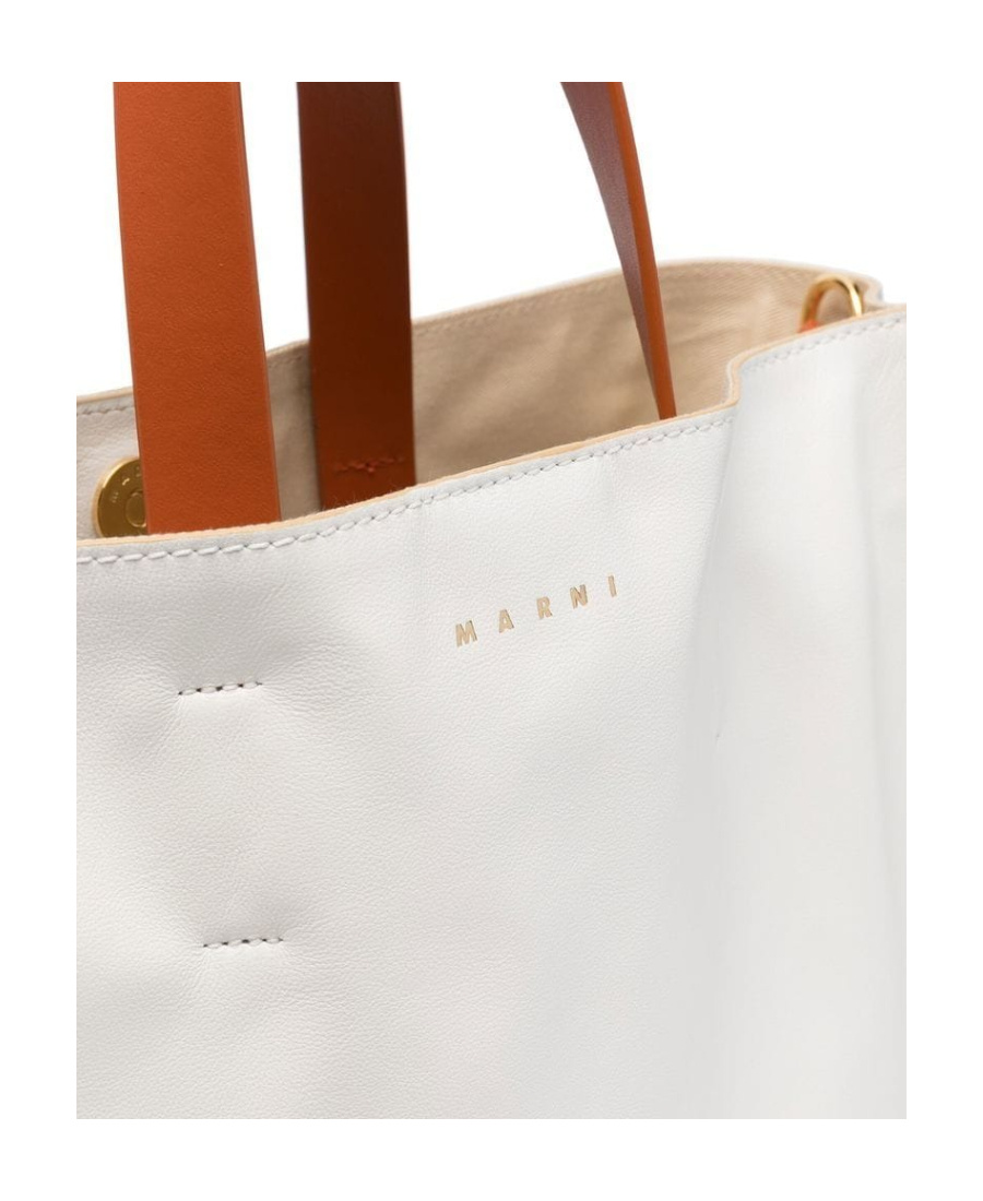 Marni Logo Print Leather Shoulder Bag In White