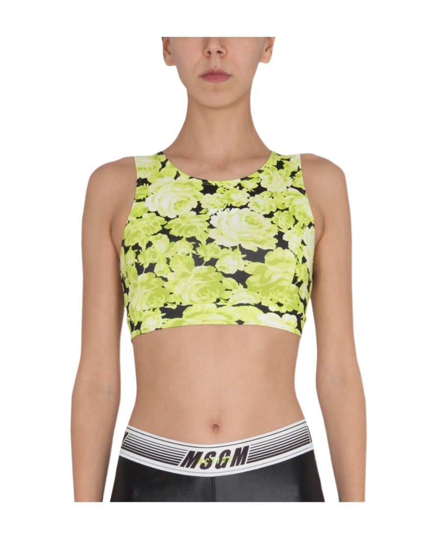 Msgm Floral Print Cropped Top In Multicolor
