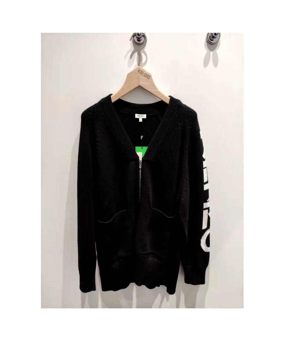 Kenzo Black Logo Zipper Casual Jacket In Black