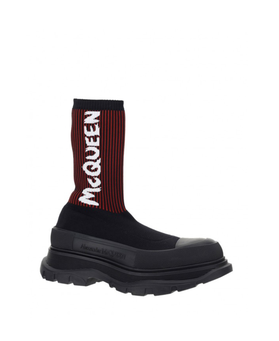 Alexander Mcqueen Tread Slick Sock Boot "black Red" In Black