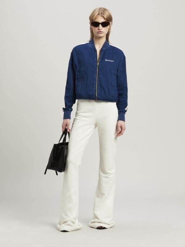 Palm Angels Chambre Denim Bomber Jacket In Blue