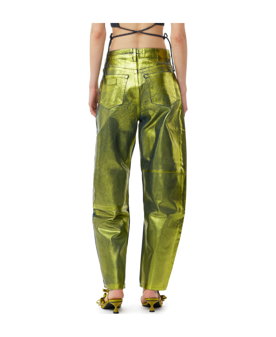 Ganni Stary Foiled Tapered Jeans In Green