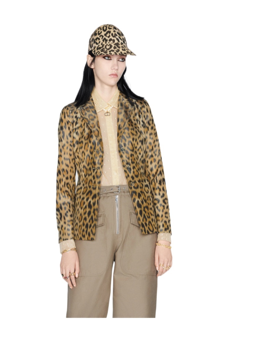 Dior Bombyx Mori Taffeta Leopard Print Suit Jacket In Brown