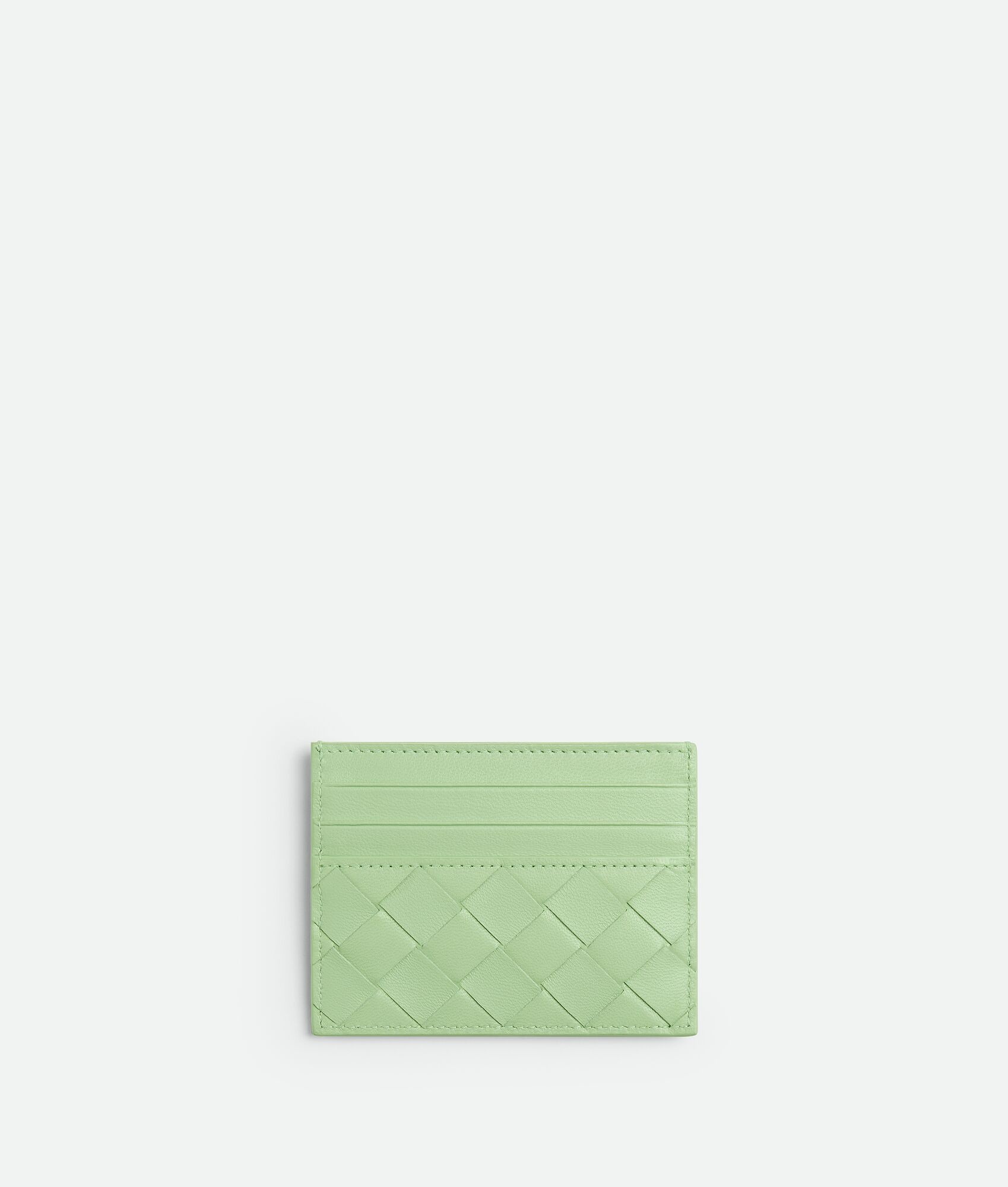 Shop Bottega Veneta Intreccio Leather Cardholder In Green