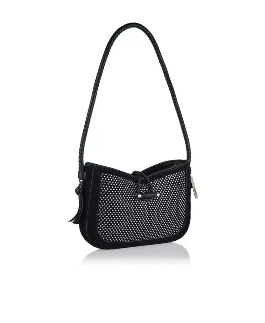 Isabel Marant Logo Embossed Embellished Shoulder Bag In Black