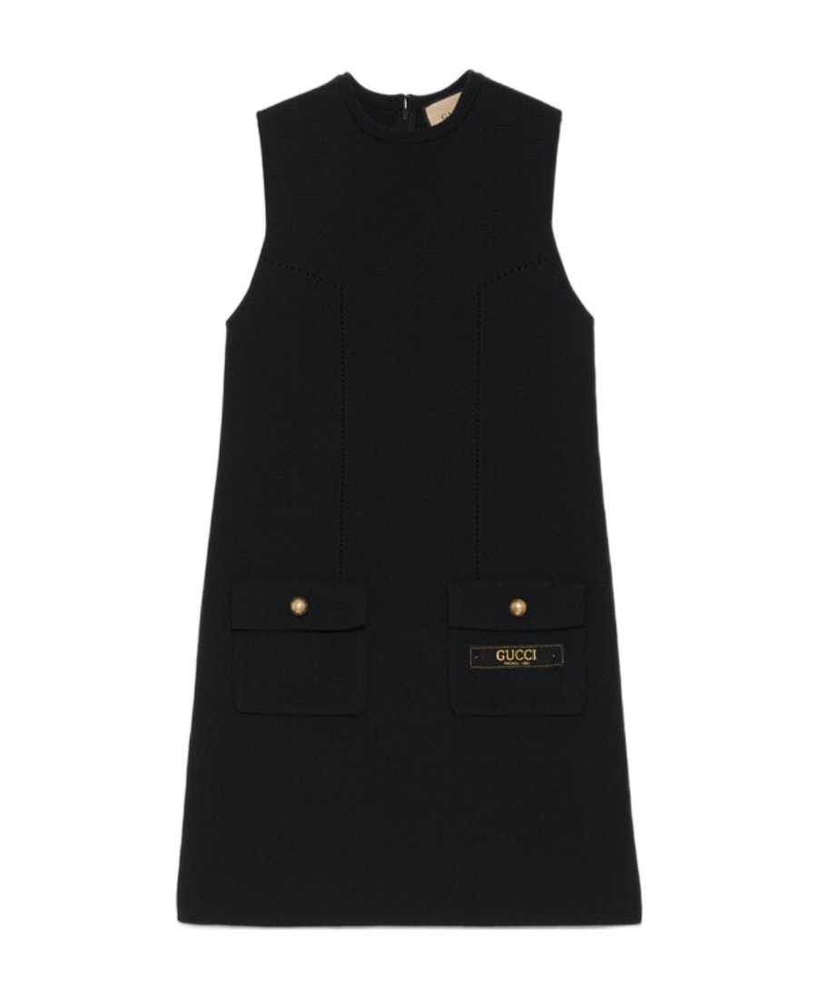 Gucci Embroidered-logo Wool Dress In Black