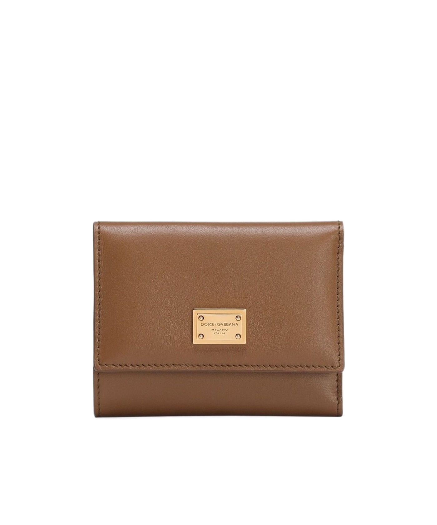 Dolce & Gabbana Dauphine Logo-plaque Trifold Wallet In Brown