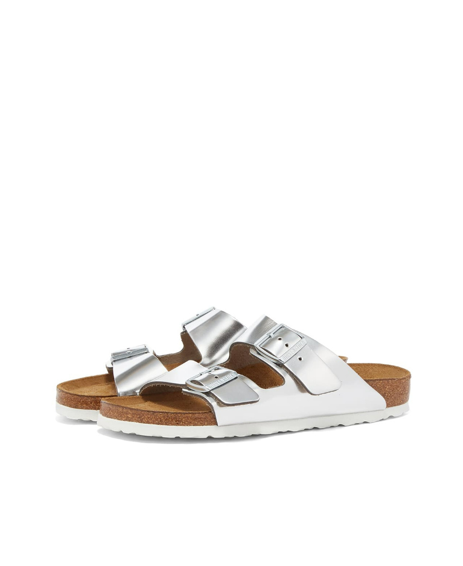Shop Birkenstock Metallic Buckled Sliders In White