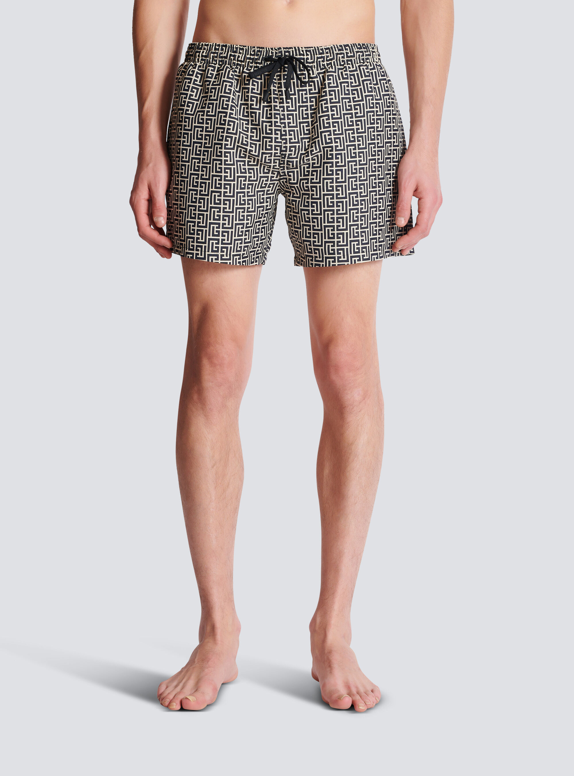 Balmain Printed Pb Labyrinth Swim Shorts In Black