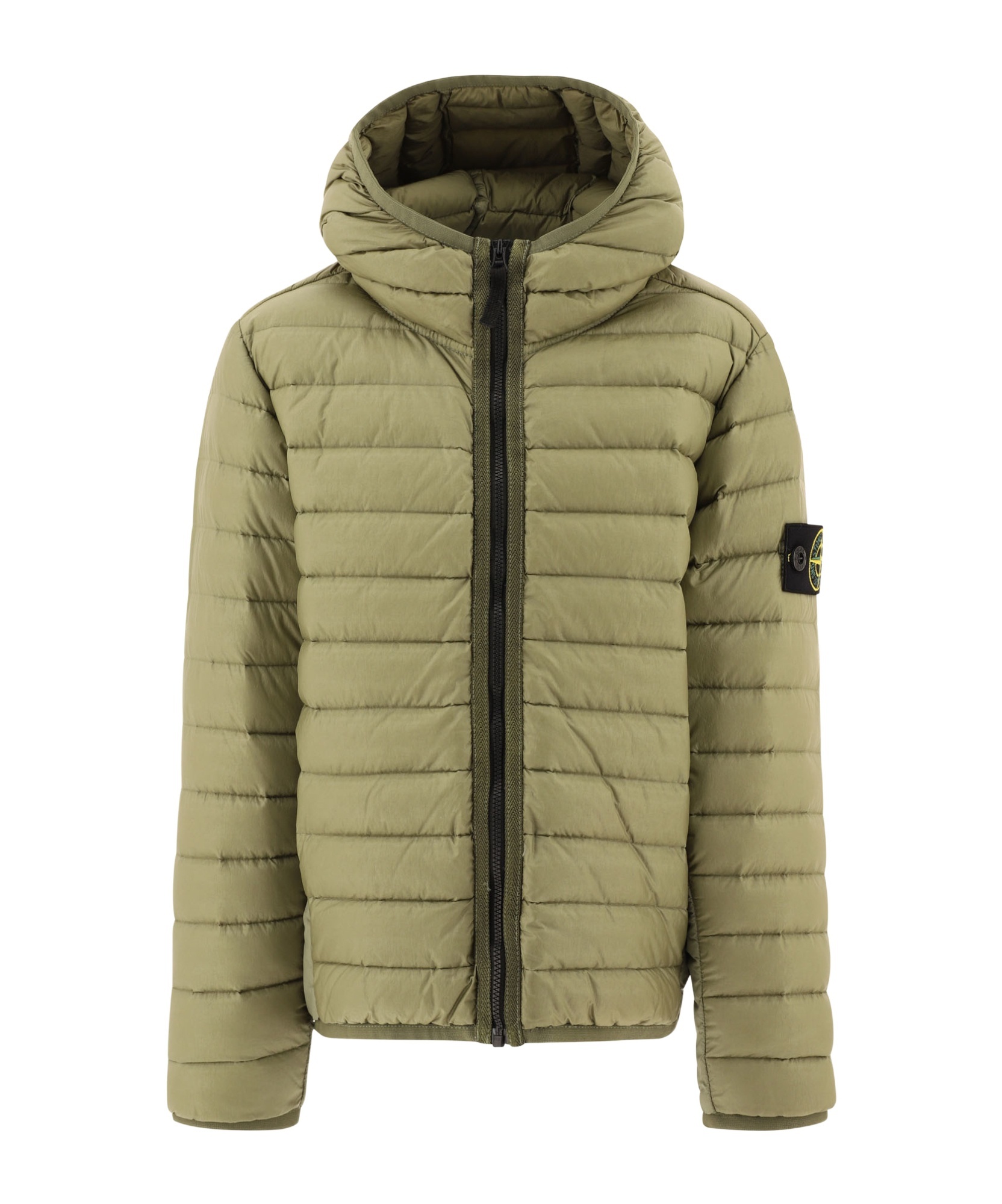 Stone Island Compass-patch Padded Hooded Jacket In Green