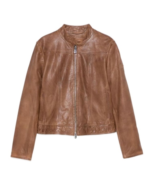 Peuterey Brown Leather Jacket With High Collar In Brown