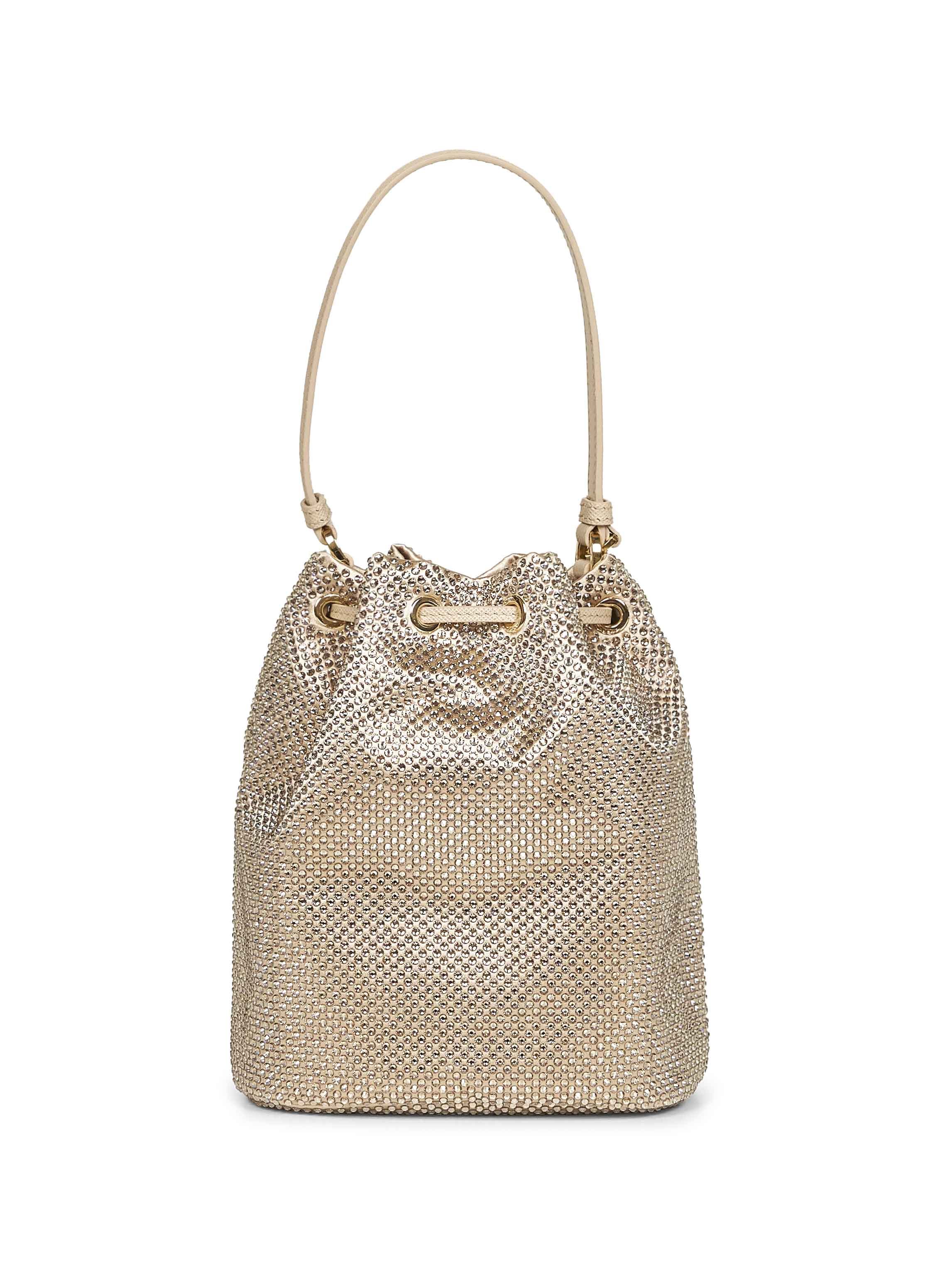 Prada Crystal-embellished Drawstring Bucket Bag In Brown