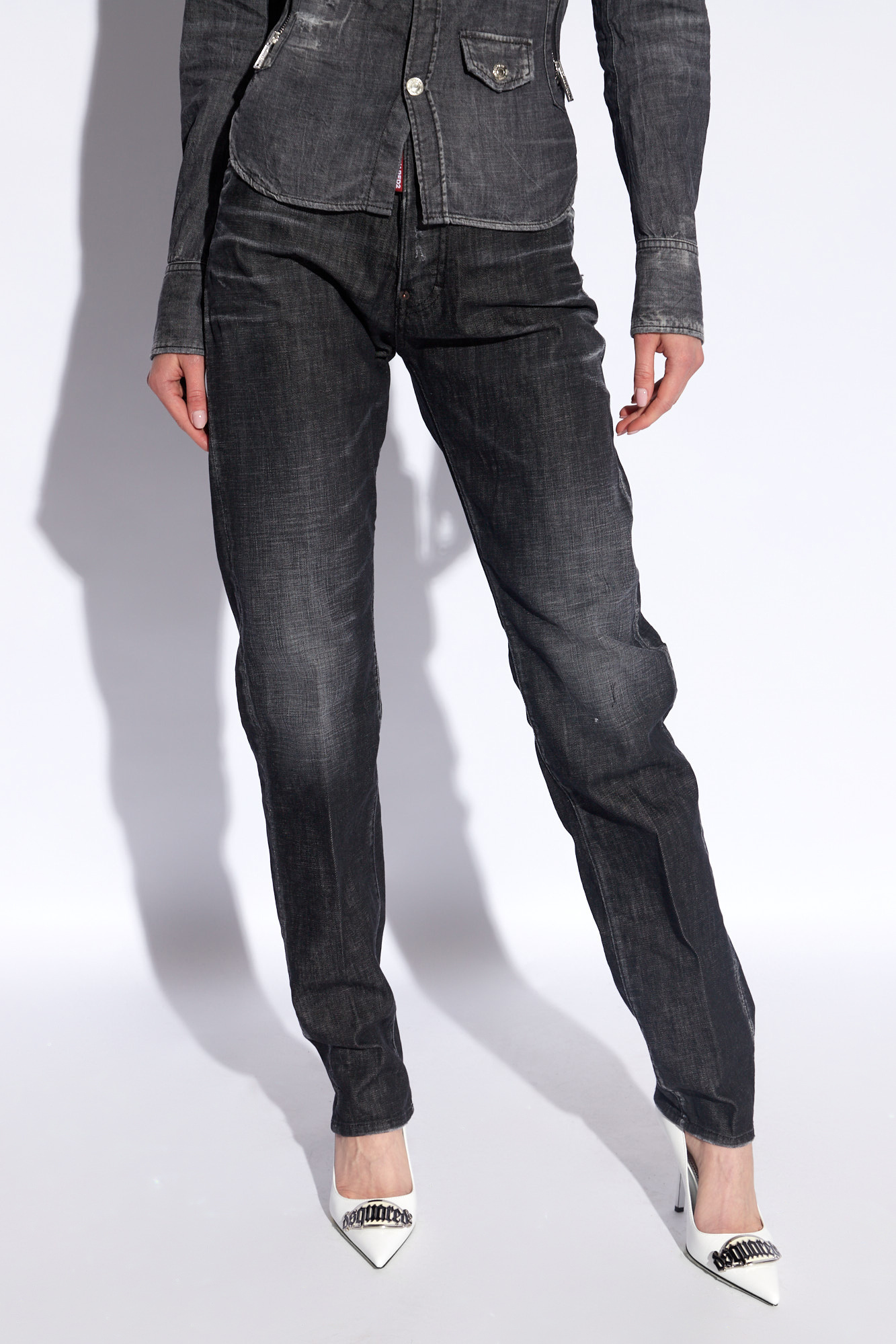 Dsquared2 642 Distressed Straight-leg Jeans In Black