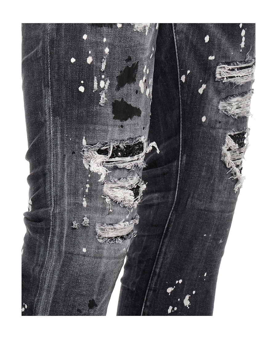Dsquared2 Denim Trousers Distressed Belt Loops In Black