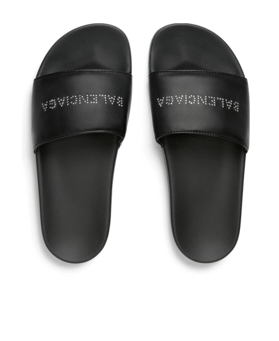 Shop Balenciaga Sandali Pool Slide Con Strass Da Donna In Nero In Black