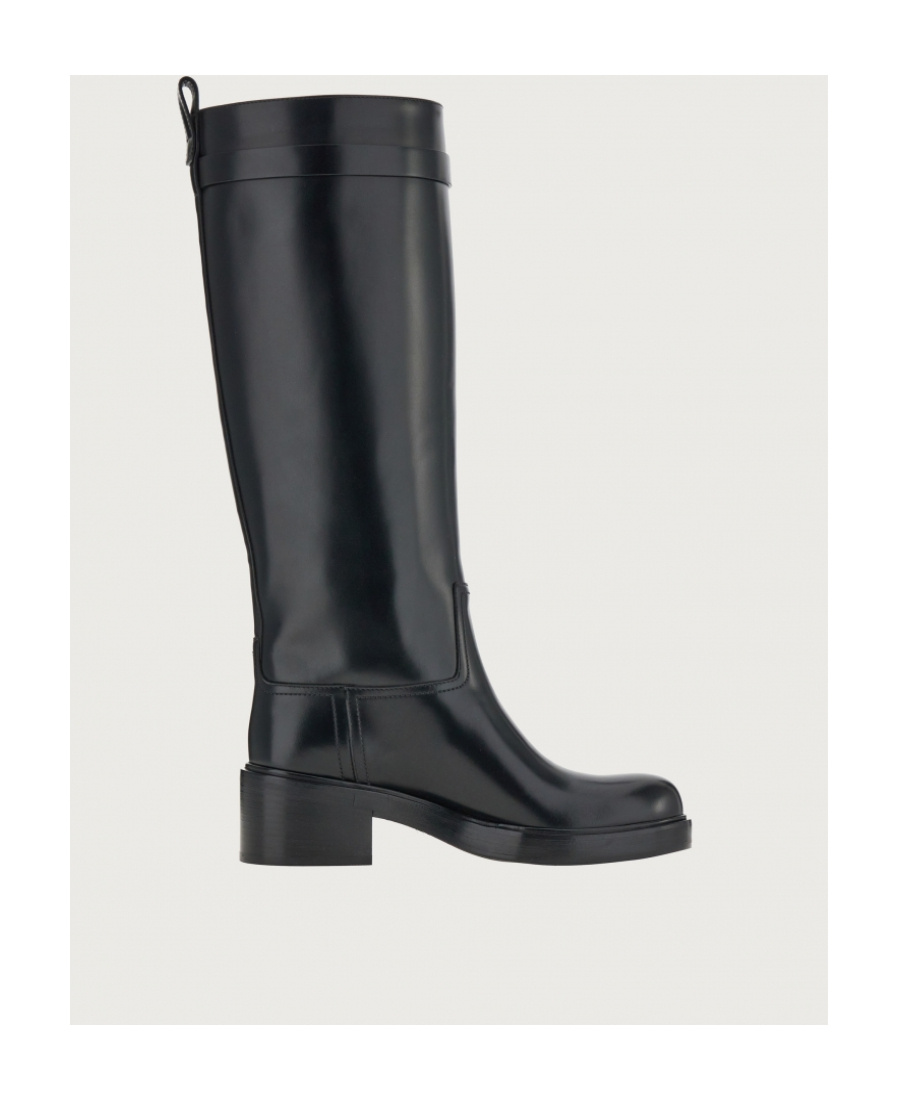 Ferragamo Textured Leather Roly Under The Knee Boots In Black