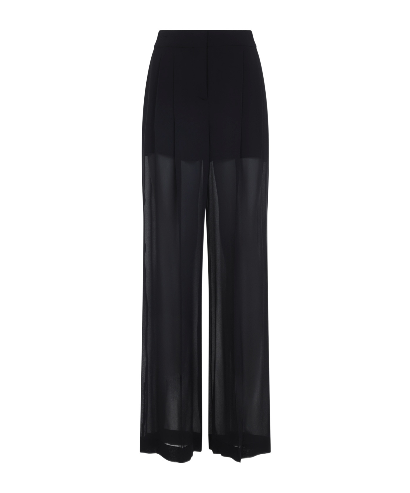 Alberta Ferretti High-waisted Silk Pants With Sheer Overlay In Black