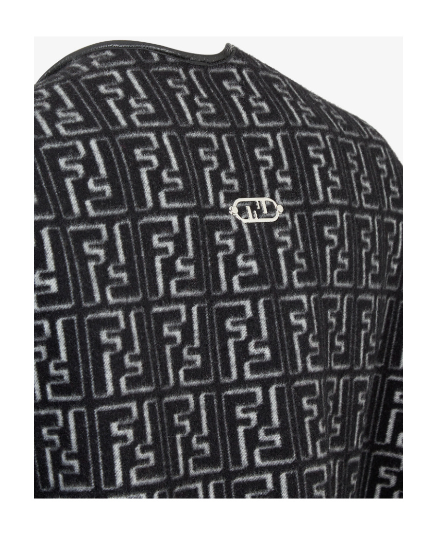 Fendi Fringed Monogram-jacquard Poncho In Black