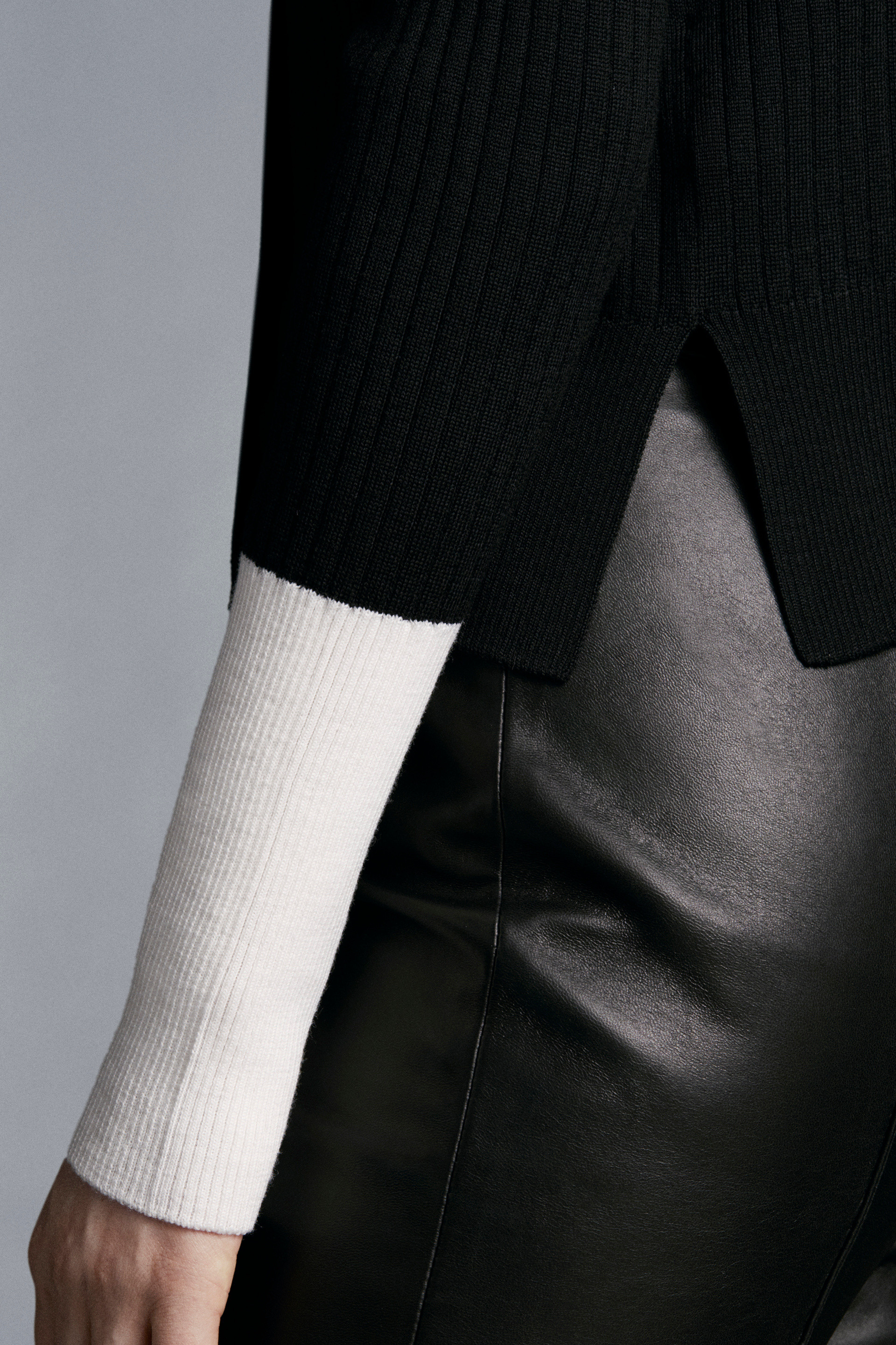 Moncler Two-tone Wool Cardigan In Black