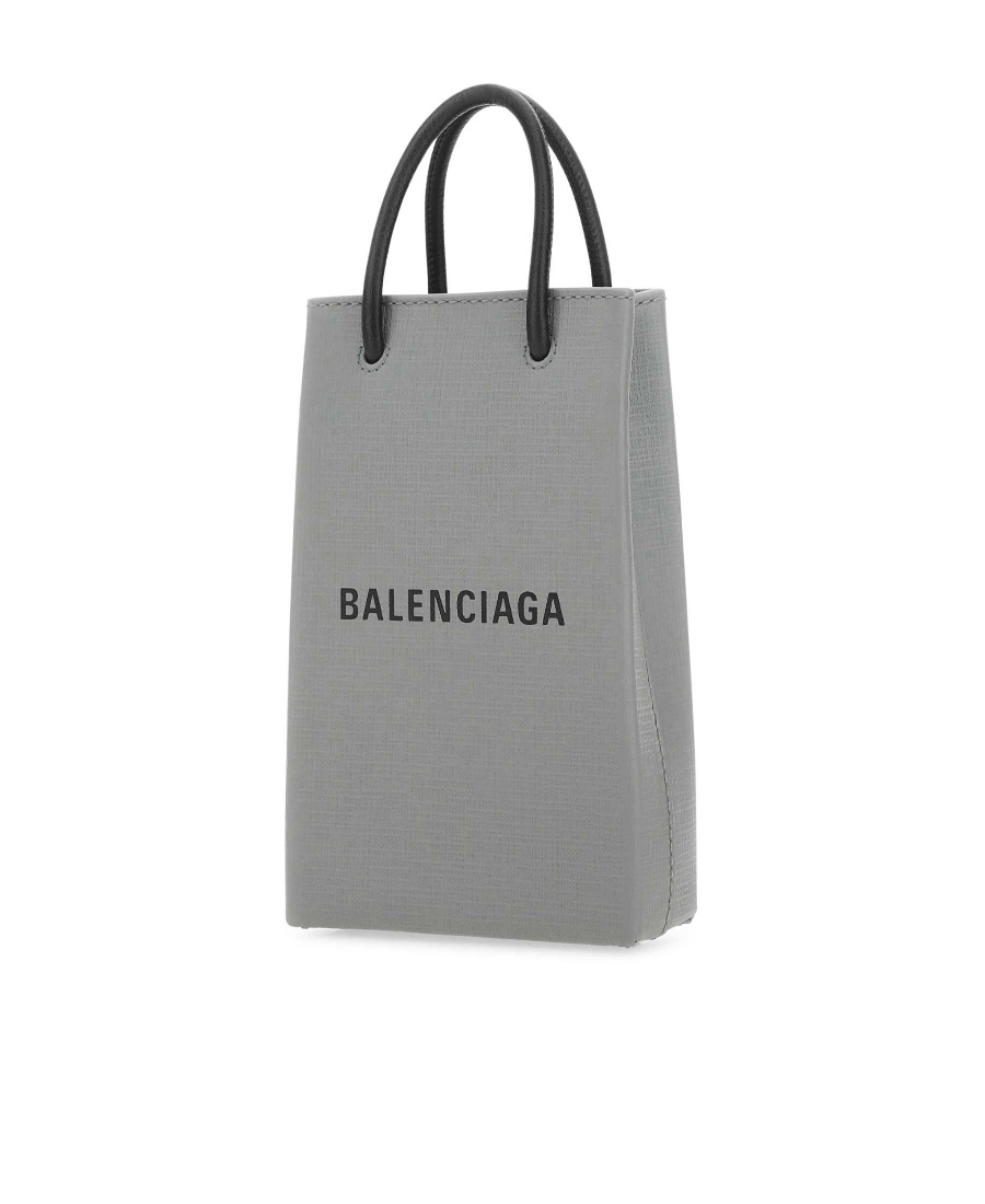 Shop Balenciaga Logo-print Leather Phone Case In Gray