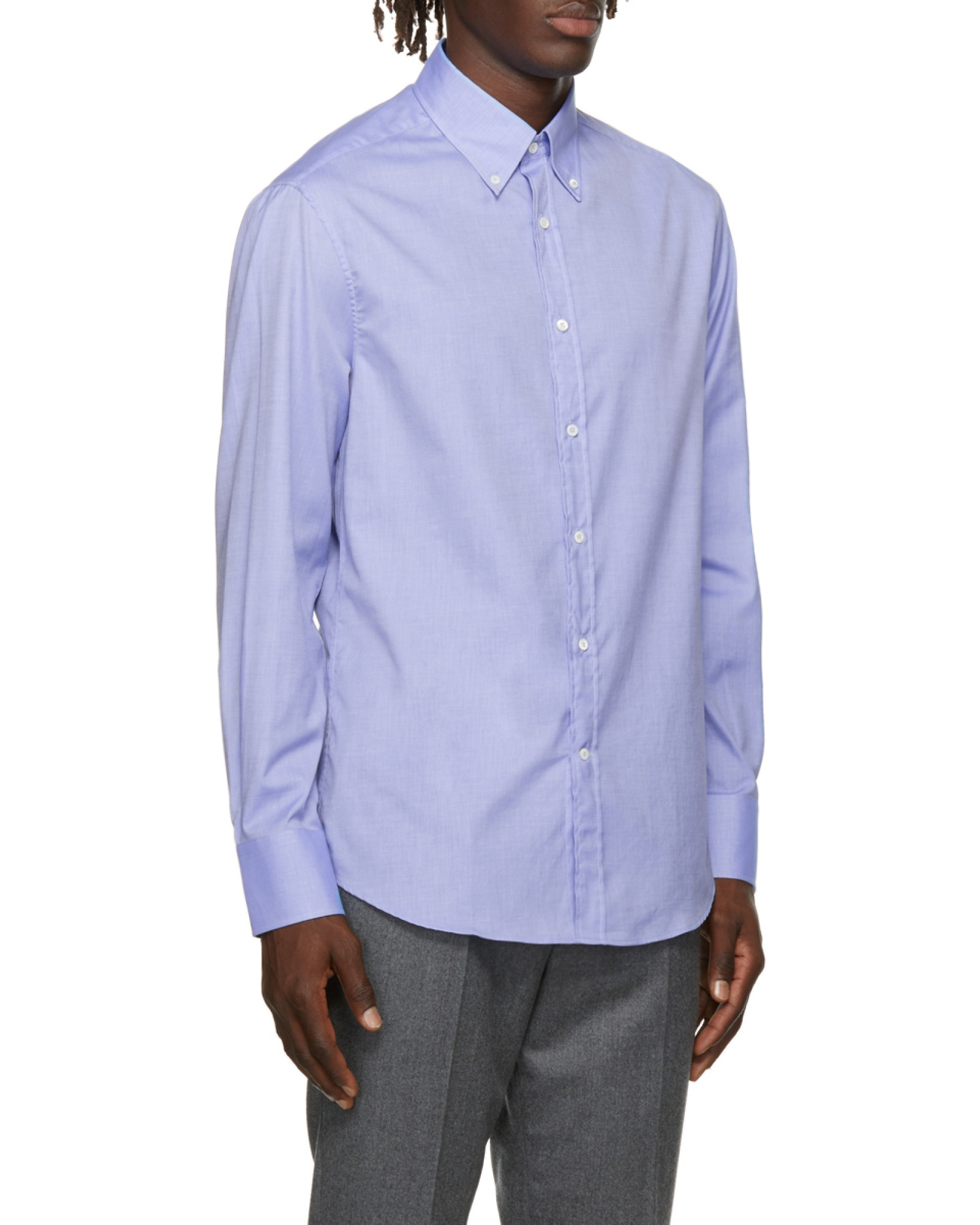 Brunello Cucinelli Plain Blue Cotton Shirt In Blue