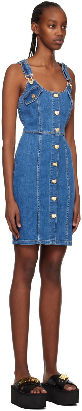 Moschino Button Denim Mini Dress In Blue