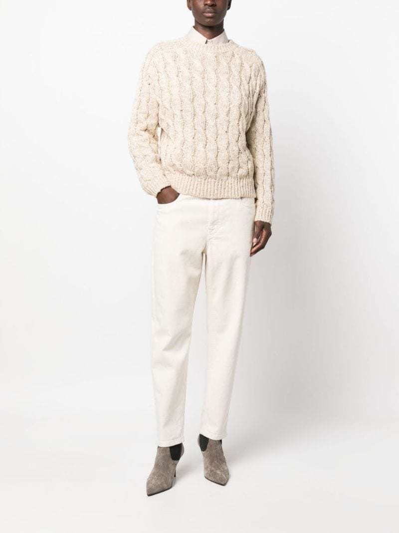 Brunello Cucinelli Linen Cable-knit Pullover With Paillette Detail In Nude