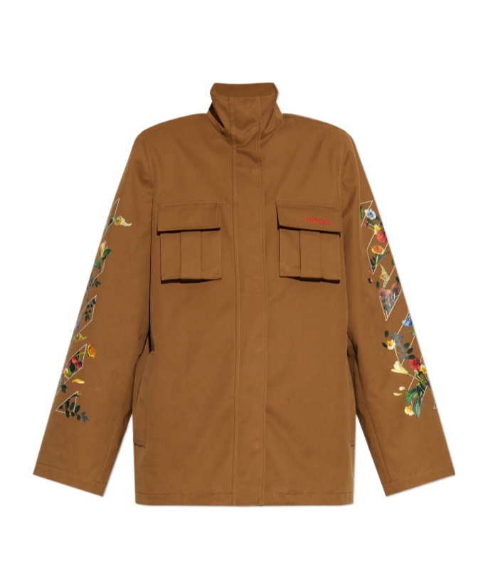Off-white Floral-arrow Print Utility Jacket In Brown