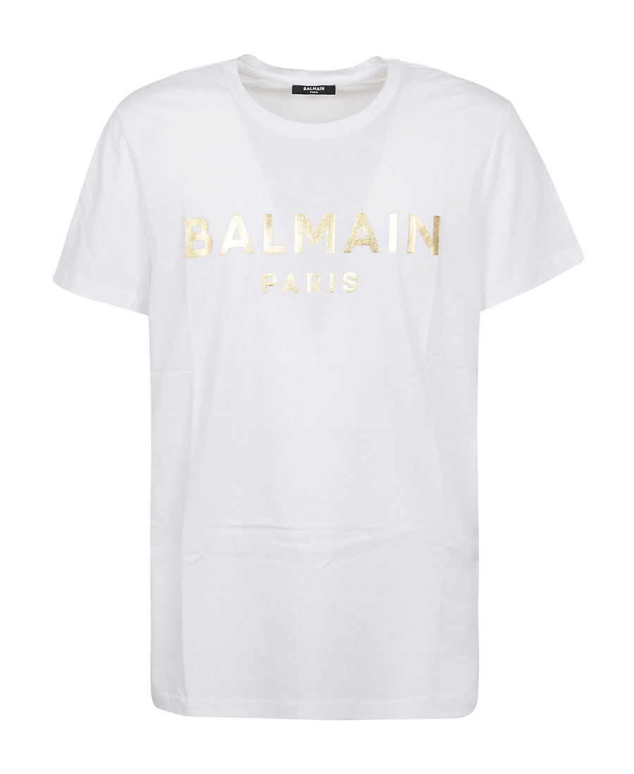 Balmain Cotton T-shirt With Laminated Logo Print In White