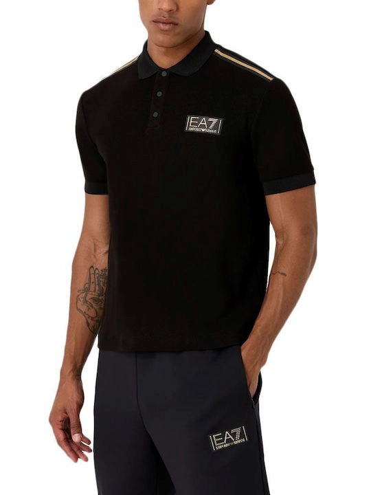 Ea7 Logo-patch Cotton Polo Shirt In Black