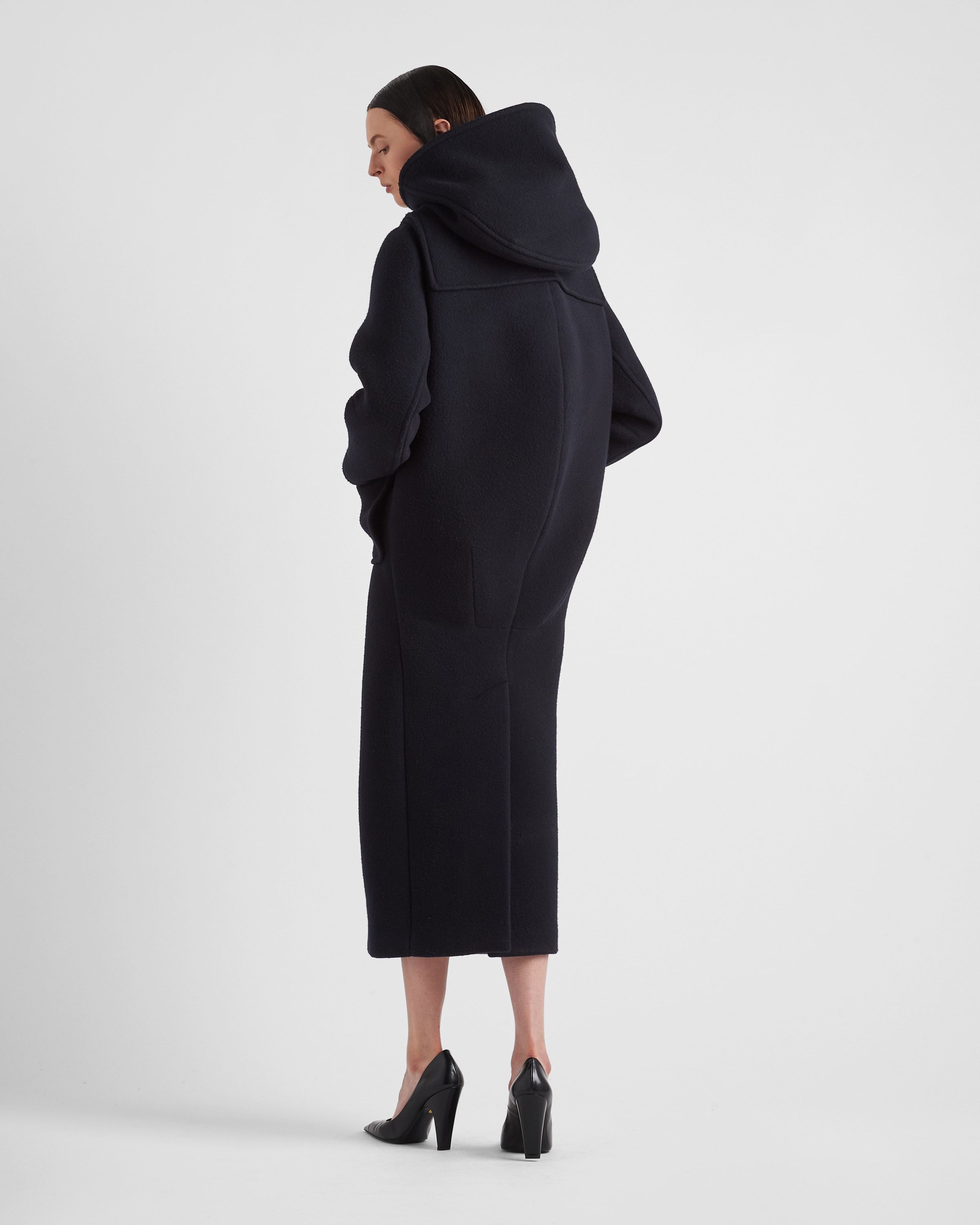 Prada Hooded Wool Coat In Blue
