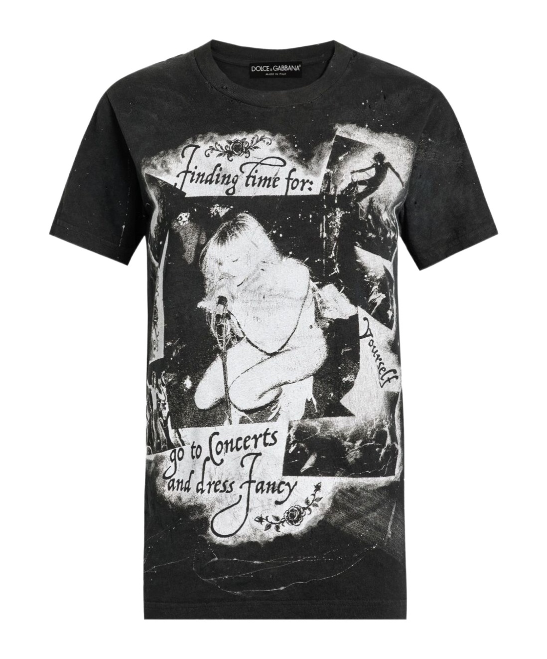 Dolce & Gabbana Graphic Print Cotton T-shirt With Ribbed Neck In Black