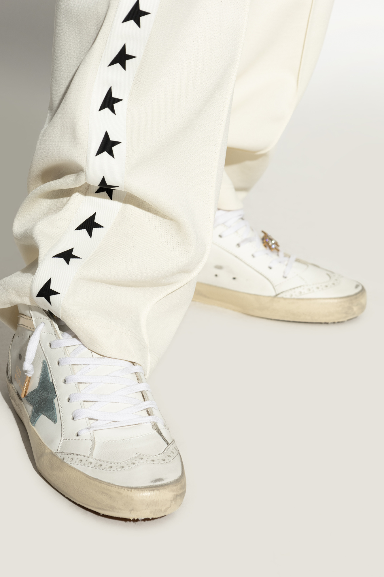 Golden Goose Mid Star Glitter Sneaker In White